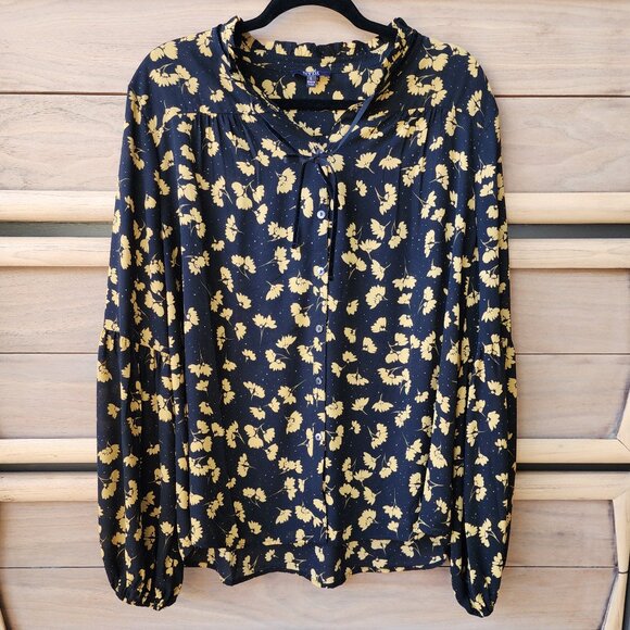 NYDJ Floral-Print Bishop-Sleeve Peasant Blouse - L - Picture 2 of 6